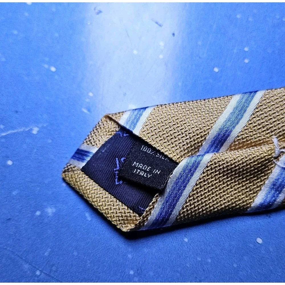 Jos. A Bank Silk Neck Tie Repp Striped Made in Italy Yellow Blue White